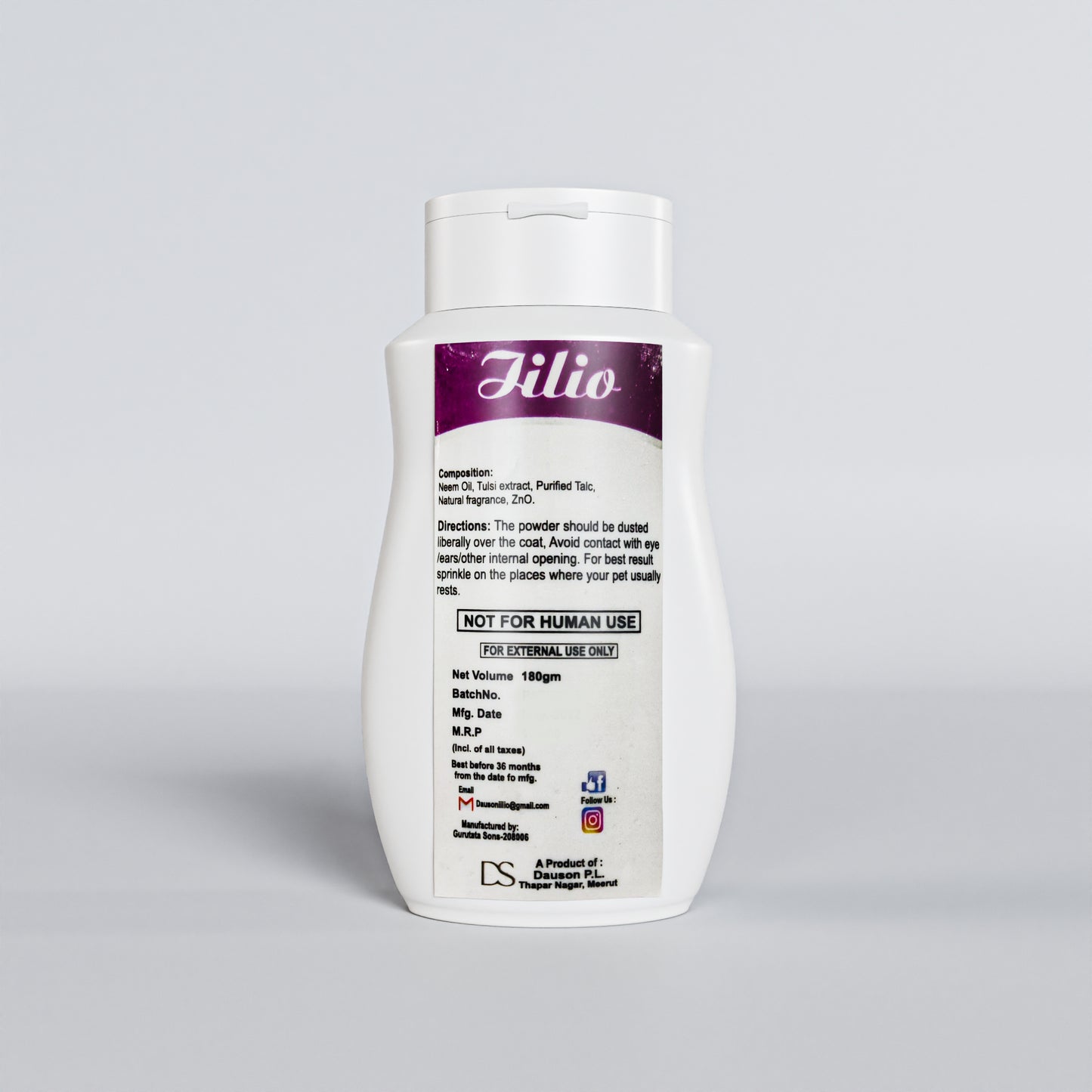 iiLio Anti-itch powder with tulsi and lavender extracts for dogs 180 grams.