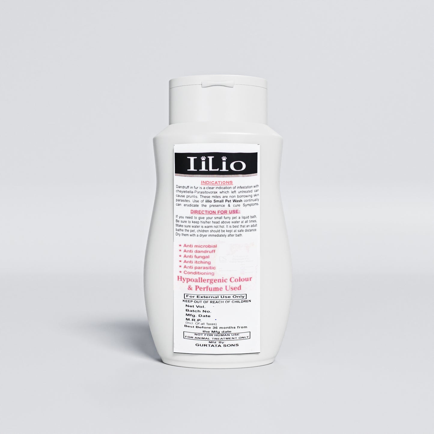 iiLio Small Pet Wash 200ml Shampoo For Rabbits , guinea pigs , hamsters , chinchilla and rats. - iiLio Pet Products