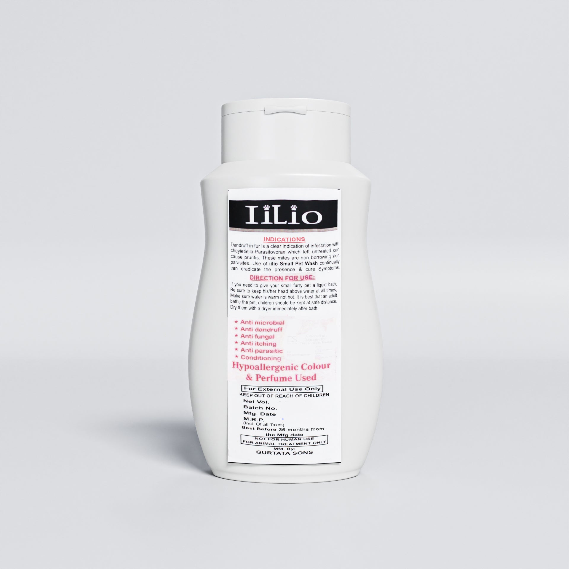 iiLio Small Pet Wash 200ml Shampoo For Rabbits , guinea pigs , hamsters , chinchilla and rats. - iiLio Pet Products